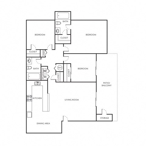 Floor plan for 3 beds, 2 baths, 1172 sqft